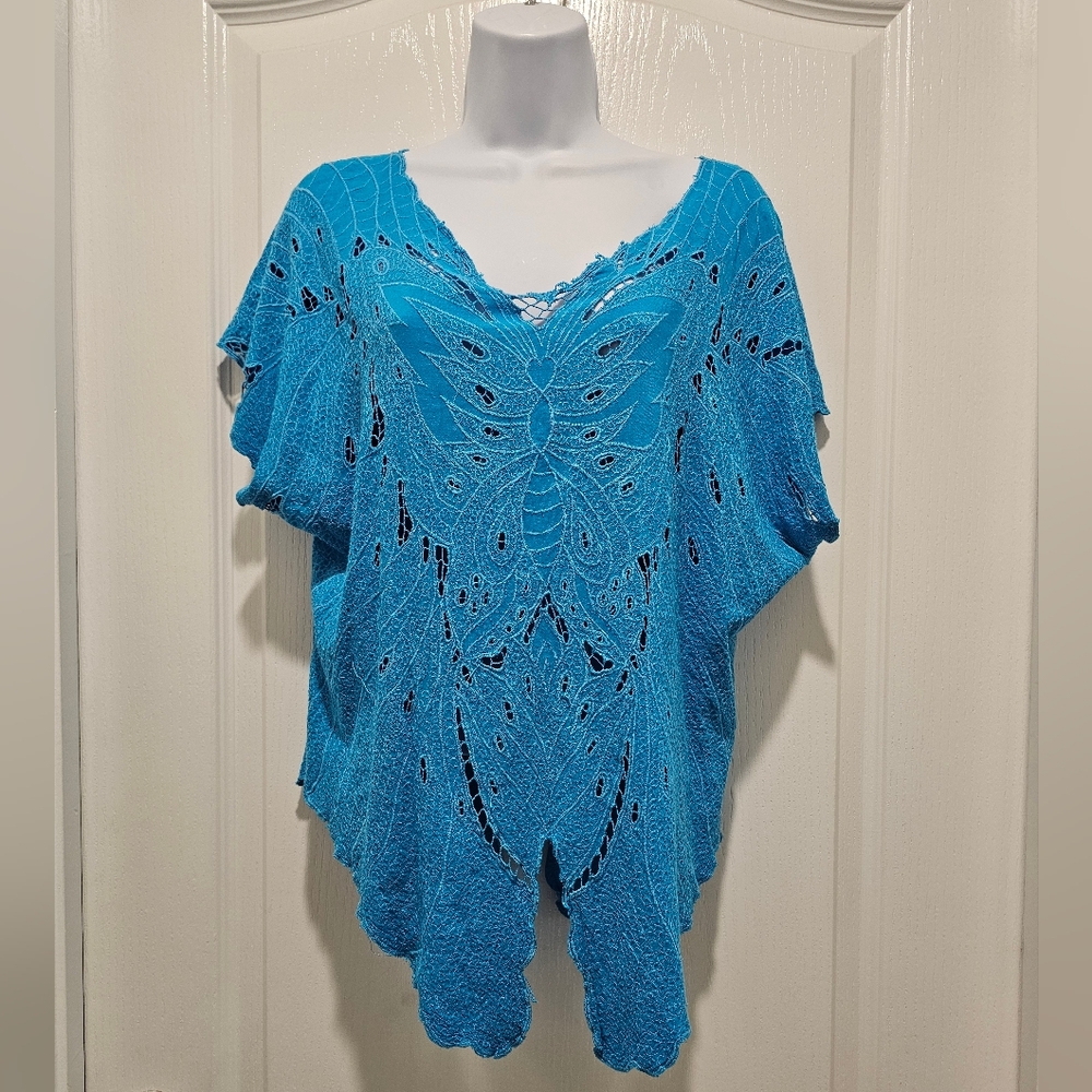 Fairycore Blue Butterfly Flowy Top Blouse Cut Out Details XS S M L